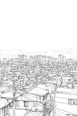 Obraz premium Ulaanbaatar, Mongolia, black and white pen pencil hand-drawn effect portrait drawing illustration for travel poster, card, wallpaper, backdrop or banner. Modern, clear, artistic and simple