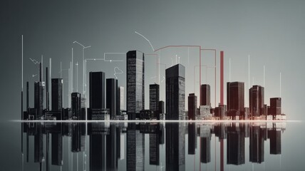 Fototapeta premium Futuristic Cityscape With Skyscrapers and Reflections in a Modern Urban Environment