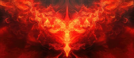 Fototapeta premium Surreal 2d illustration featuring a vibrant red flame background evoking a psychedelic experience with modern fantastic art and kaleidoscopic optical effects