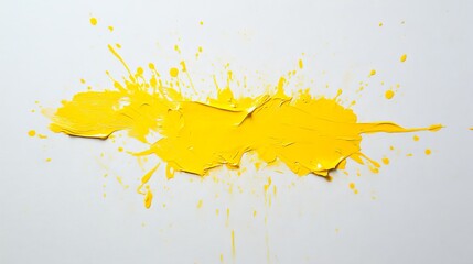 Splash of yellow paint on a white canvas, bold and expressive,