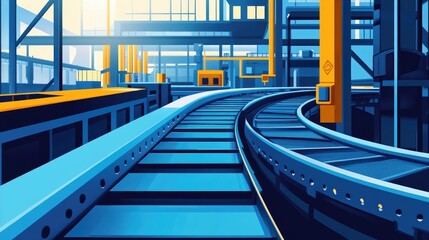 Fototapeta premium Curved Metal Sheet Steel On Conveyor In Factory Innovation And Technology In Production Line