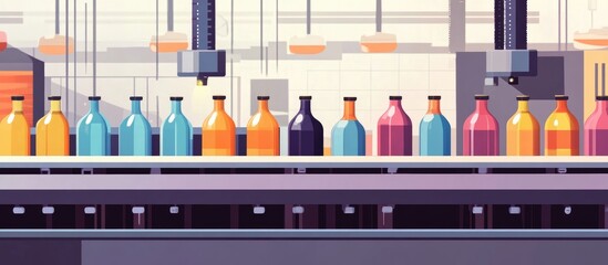 Bottles Being Produced On A Conveyor Line In An Industry