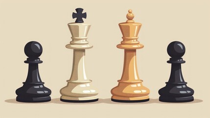 White and black chess pieces on a beige background.