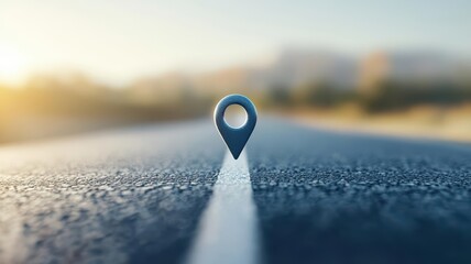 Abstract road with a pin icon hovering over it, leading to a distant future, symbolizing business decisions and new directions