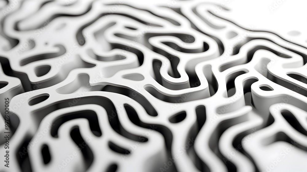 Poster abstract design featuring intricate patterns in white, showcasing curves and lines