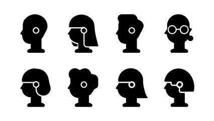 Male and female head silhouettes avatar set. Vector illustration black person portrait head. Anonymous face profile and group icon isolated on white background