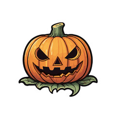 Bright orange pumpkin with Halloween face isolated on white background