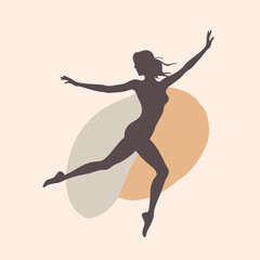A slim woman in dancing pose, vector silhouette illustration, isolated white background, 
