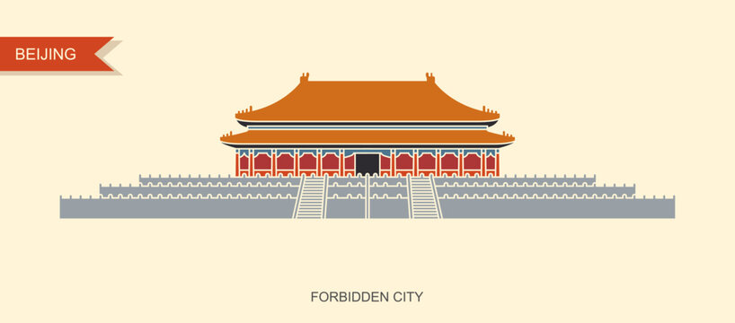 The Forbidden City in Beijing, China, Vector retro style icon