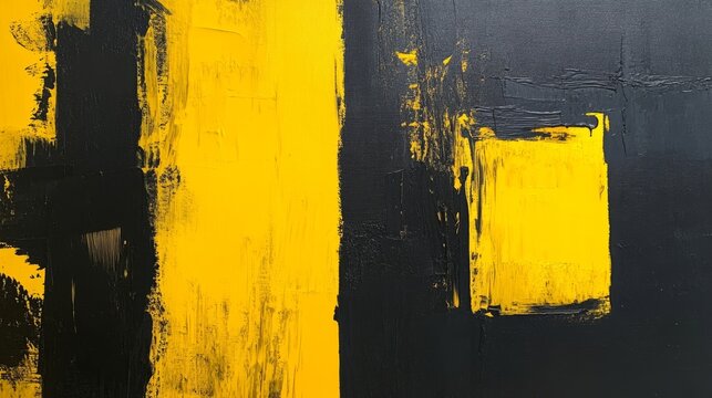 Yellow abstract shapes on a dark canvas, striking contrast,