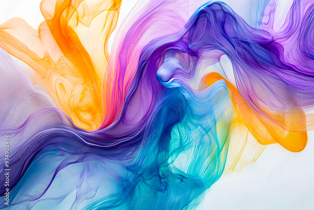Poster vibrant swirls of colorful fabric creating abstract patterns in a light-filled space