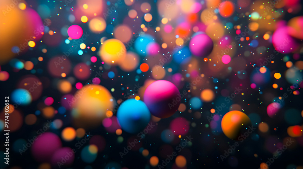 Poster colorful abstract spheres floating in a dark background creating a vibrant atmosphere