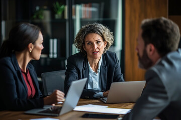 A diverse group of people is engaged in formal negotiation, showcasing collaboration and communication in professional setting. atmosphere is focused and dynamic, reflecting importance of teamwork