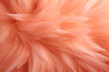 Peachy feathers abstract background. Textile and fashion concept. Wallpaper, backdrop design. Close-up plumage texture. Peach fuzz, Color of 2024 year