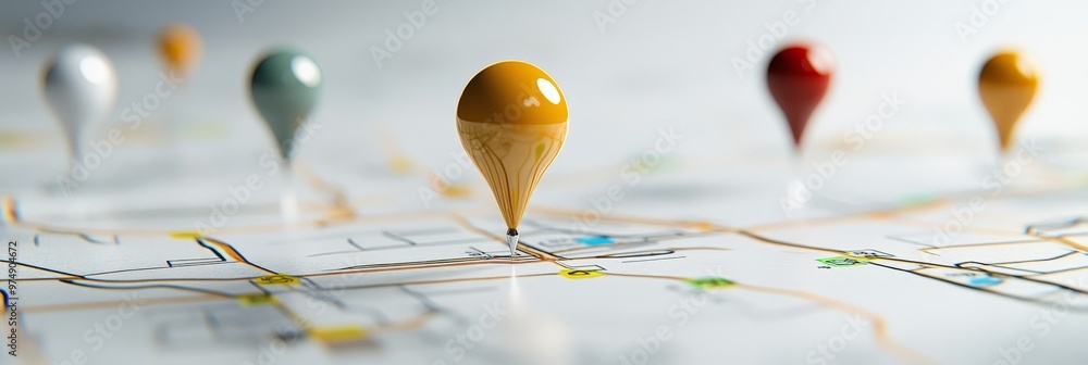 Poster a 3d illustration of a map with multiple location pins, representing community mapping, location, an