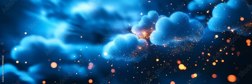 Poster a captivating image showcasing a hybrid cloud environment, merging the power of the cloud with on-pr