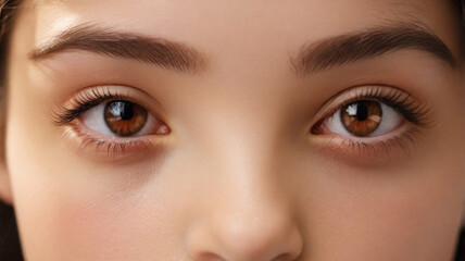 Obraz premium ose up of beautiful woman's brown eyes with eyelash and brow lift. 