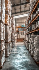 Fototapeta premium A warehouse filled with various building materials, illustrating logistics and transport concepts in an industrial store setting..