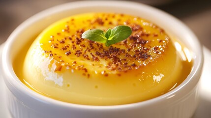 Yellow custard dessert with caramelized top, indulgent and creamy,