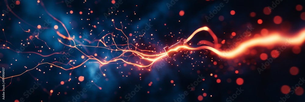 Poster a dynamic illustration of an electrical circuit, featuring glowing lines, energy flow, and abstract 