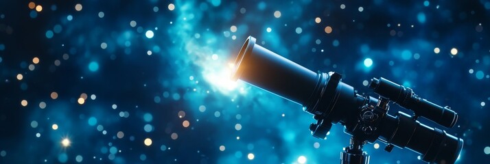 A telescope pointed towards a starry night sky, symbolizing exploration, discovery, dreams, knowledge, and wonder.