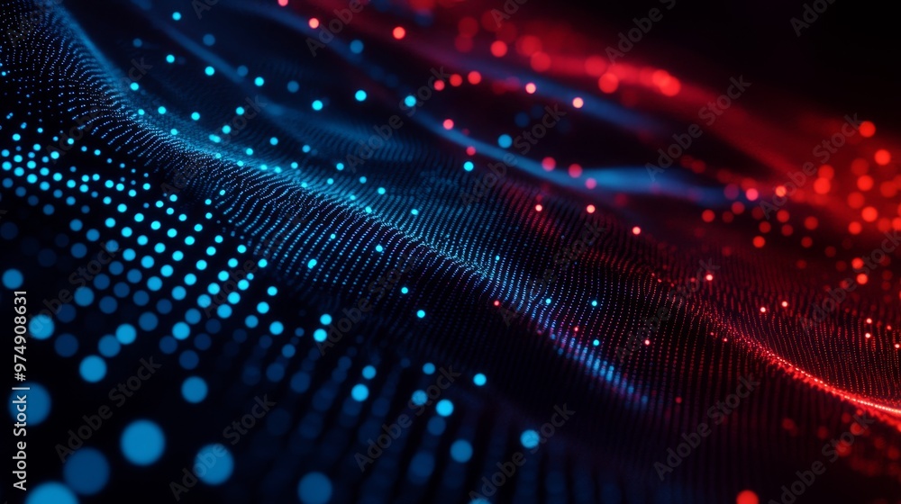 Aufkleber abstract data flow visualization with red and blue led lights on a 3d dotted surface, symbolizing te