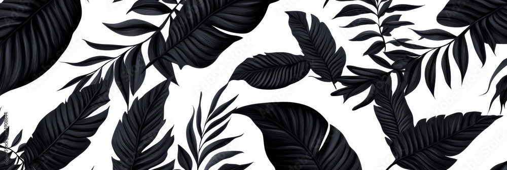 Poster black and white tropical leaf pattern with sharp lines, perfect for creating a bold and modern desig
