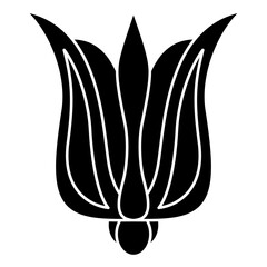Stylized tulip or lily flower. Folk style. Floral design. Black and white linear silhouette.