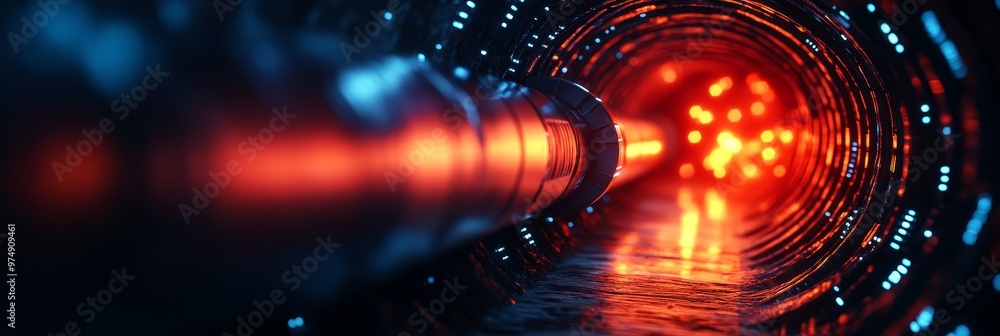 Aufkleber digital data flow through a tunnel of light, abstract concept depicting internet infrastructure, dat