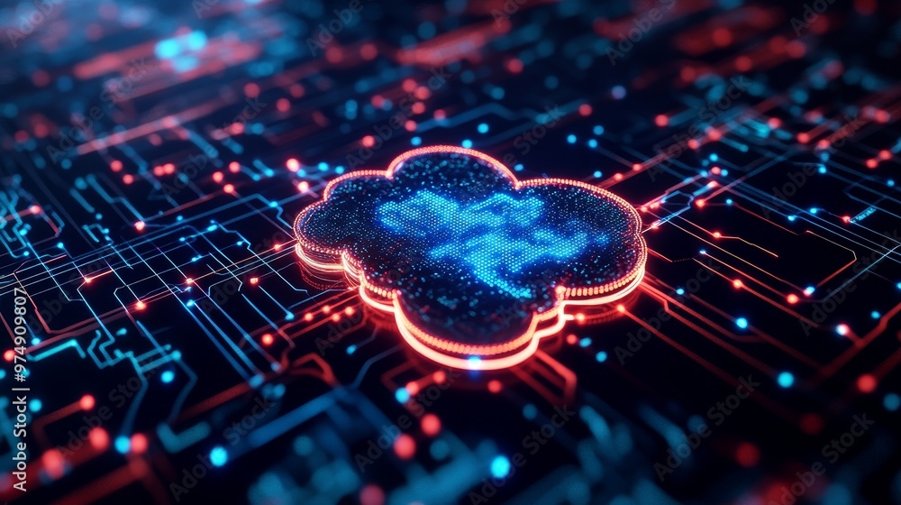 Aufkleber futuristic cloud computing platform integration symbolizing data storage, connectivity, technology, 