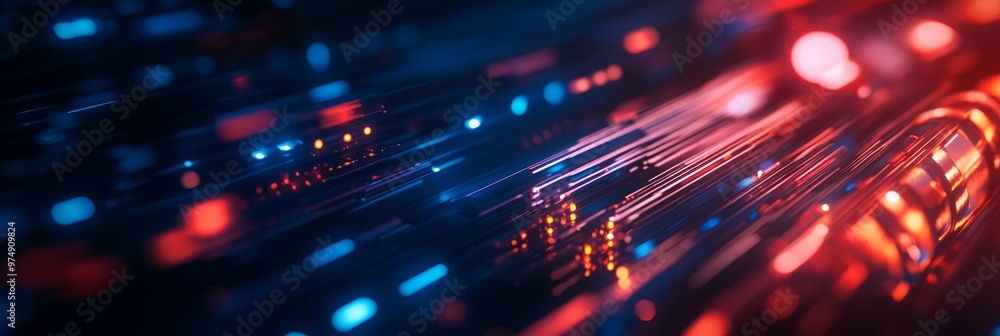 Poster futuristic network infrastructure: a 3d abstract visualization of data flow, digital connections, hi