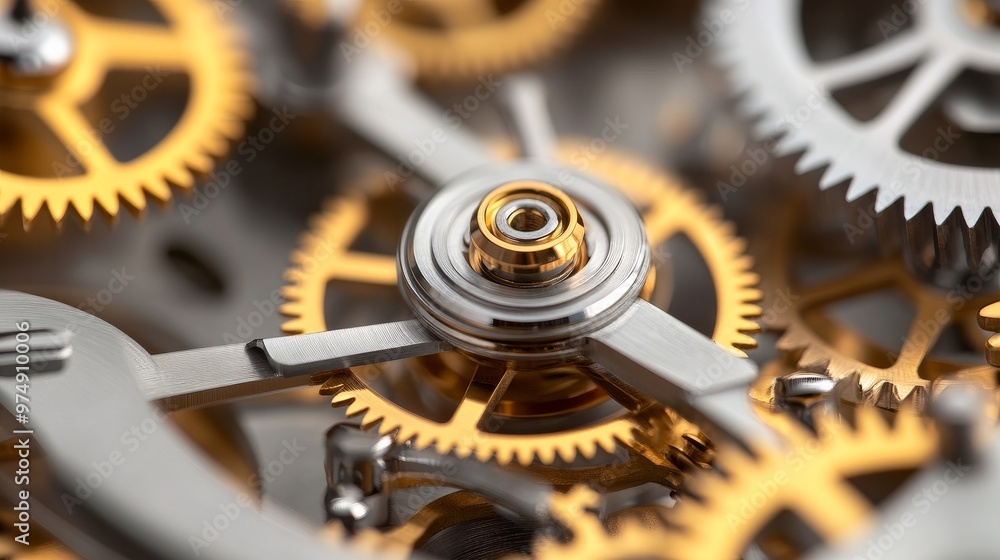 Poster intricate gears of time: a mechanical masterpiece - this close-up image showcases the complex mechan