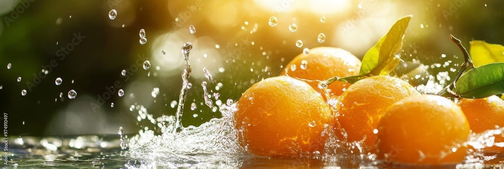 Aufkleber sun-kissed oranges splashing into clear water, creating a vibrant and refreshing scene. representing