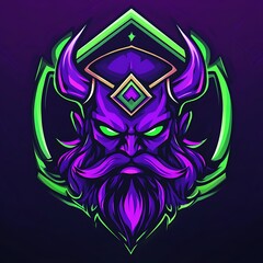 Purple and Green Gaming Logo with a  Demon Head Mascot