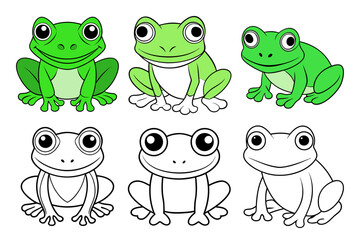 Frog Vector Illustration, Cartoon Clipart, Line Art Design, Cute Frog Digital Art for Kids