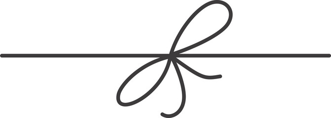 Ribbon bow with knot for present decoration and gift box package. Simple hand drawn string and outline minimal ropes. Thin cute decoration with twine tinsel and yarn with loops. Holiday design