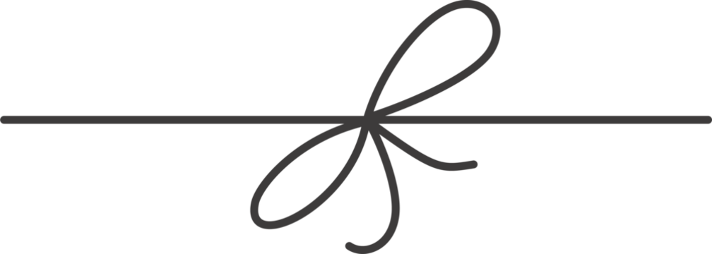 Ribbon bow with knot for present decoration and gift box package. Simple hand drawn string and outline minimal ropes. Thin cute decoration with twine tinsel and yarn with loops. Holiday design