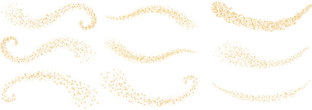 Glittering vector dust on a transparent background. Golden sparkling lights. Christmas Holiday glow particle. Magic star effect. Shine background. Festive party design. PNG image	