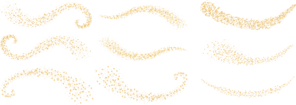 Glittering vector dust on a transparent background. Golden sparkling lights. Christmas Holiday glow particle. Magic star effect. Shine background. Festive party design. PNG image	