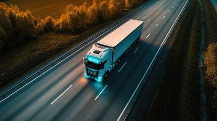 Fototapeta premium Autonomous Truck on Highway. AI generated illustration.
