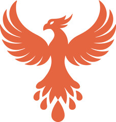 A vector illustration of a phoenix with open wings in a flat curvy design style