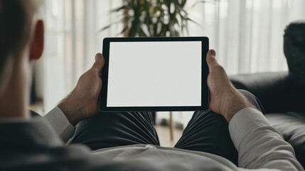 Naklejka premium Businessman at Home with Tablet. AI generated illustration.