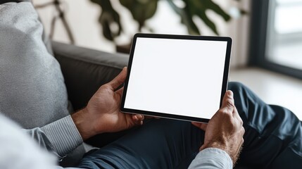 Naklejka premium Businessman at Home with Tablet. AI generated illustration.