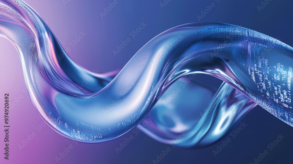 Poster fluid metallic wave of numbers in gradient background design for modern digital art