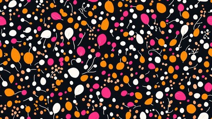 A continuous hand drawn pattern featuring white pink and orange against a black backdrop