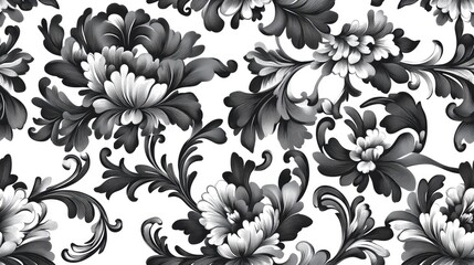Vintage seamless pattern featuring abstract floral illustrations in black and white suitable for printing fabric tiles web design clothing backdrops and wrapping paper