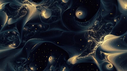 Seamless pattern of abstract fractal shapes on a dark background