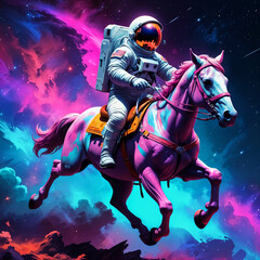Fototapeta premium astronaut in space, horse riding