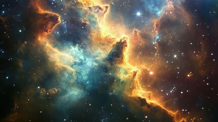Cosmic Nebula with Glowing Gas and Scattered Stars