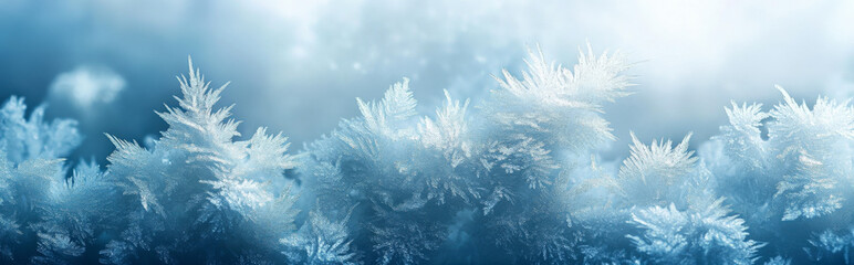 background featuring the delicate, intricate frost patterns that form on glass, with crystalline shapes and soft, icy hues that evoke a sense of winter's beauty